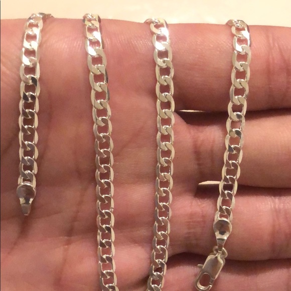 .925 Sterling silver 6 sided Cuban curb link chain - Picture 1 of 6